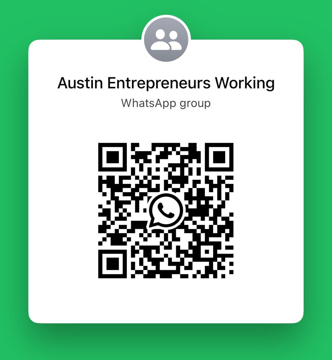 QR code to join the Austin Founders Community WhatsApp group